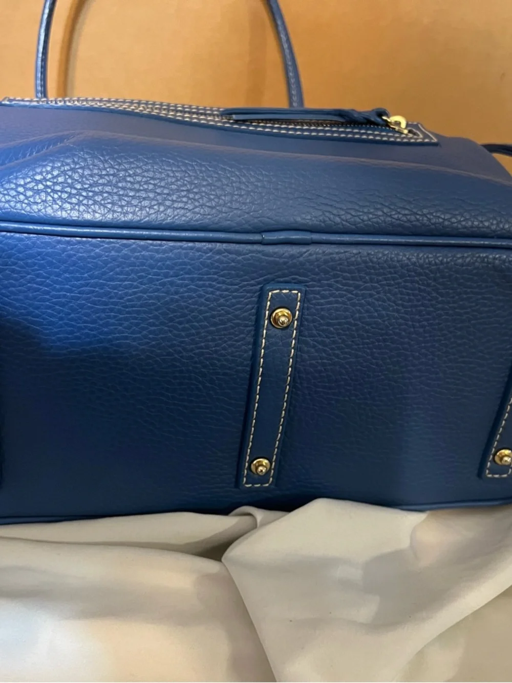 Dooney & Bourke Cobalt Blue Pebbled Leather Tote with Front Pockets - Picture 2 of 4